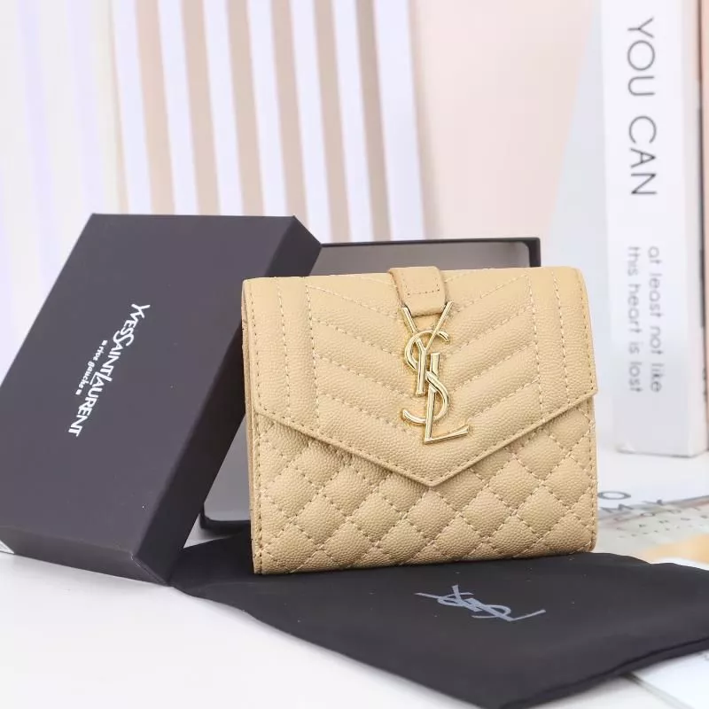 Saint Laurent Small Envelope Trifold Wallet In Mixed Grained Matelasse Leather Apricot Gold 0115