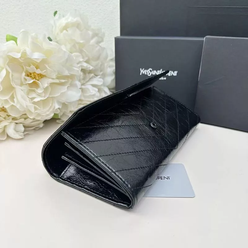 Cheap Saint Laurent Large Cassandra Bifold Wallet In Crinkled Matelasse Leather Black 0117