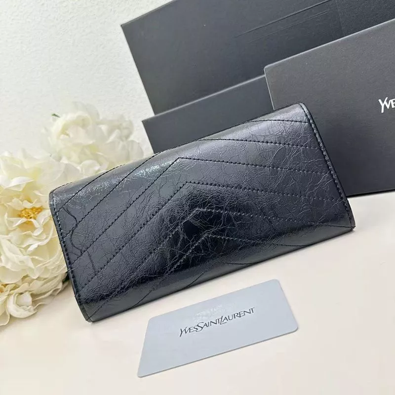 Cheap Saint Laurent Large Cassandra Bifold Wallet In Crinkled Matelasse Leather Black 0120