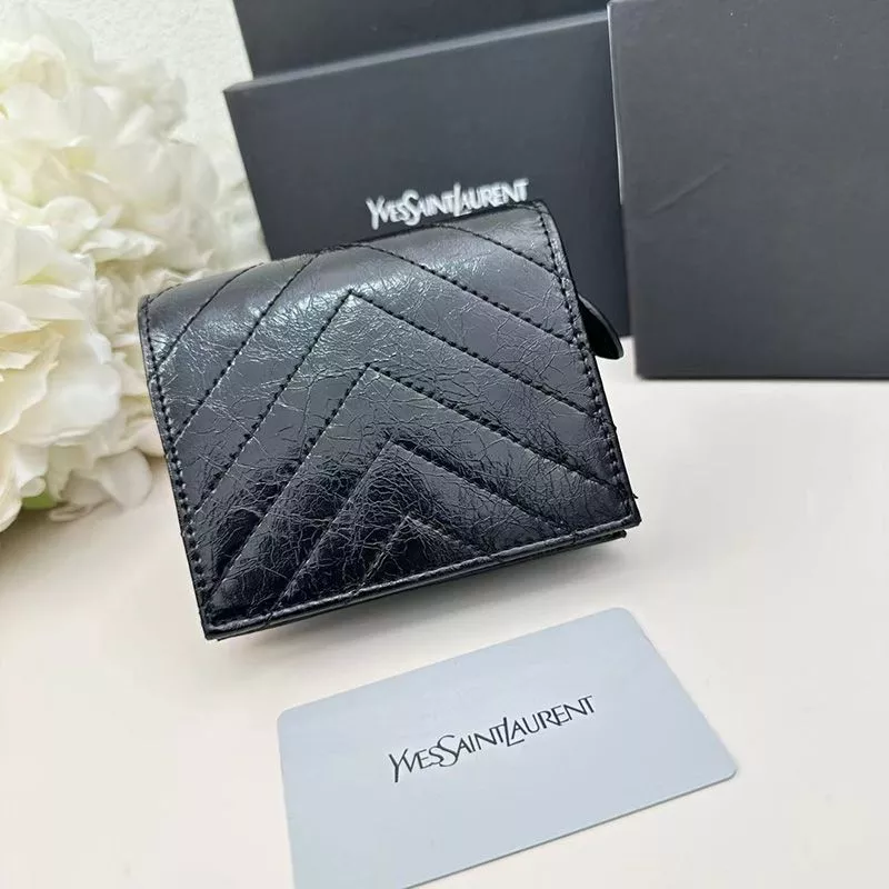 Cheap Saint Laurent Small Cassandra Bifold Wallet In Crinkled Matelasse Leather Black 0117