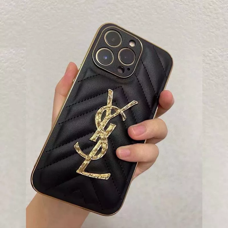 Saint Laurent Monogram iPhone Case In Matelasse Lambskin Black Gold 0118