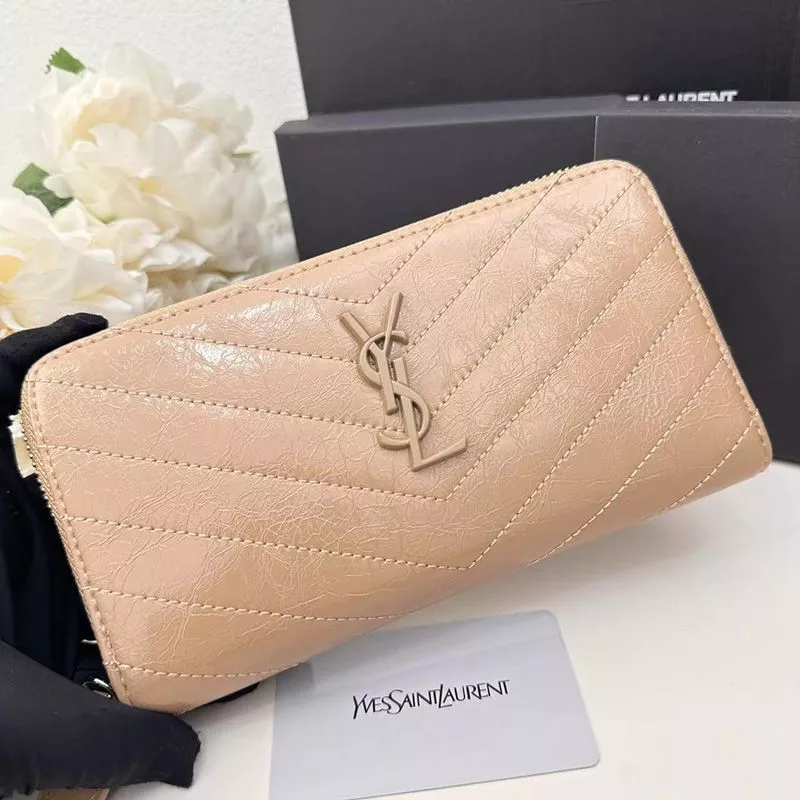 Saint Laurent Large Cassandra Zip Around Wallet In Crinkled Matelasse Leather Apricot 0120