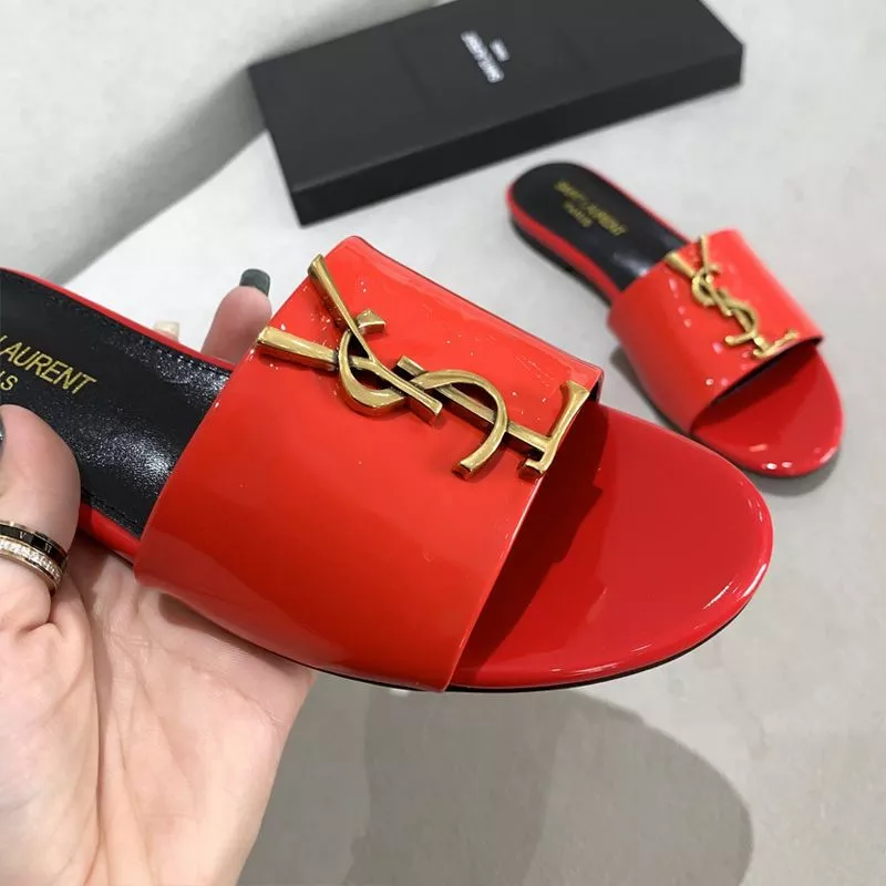 Cheap Saint Laurent Monogram Slides Women Patent Leather Red Gold 0113