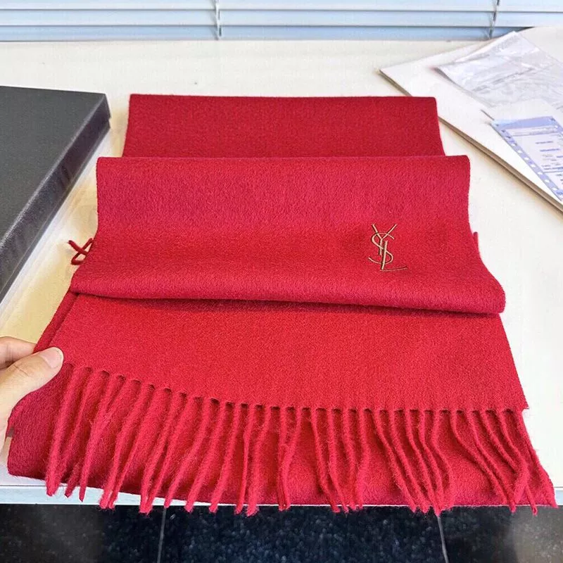 Cheap Saint Laurent Cassandre Embroidery Scarf In Cashmere Red 0114