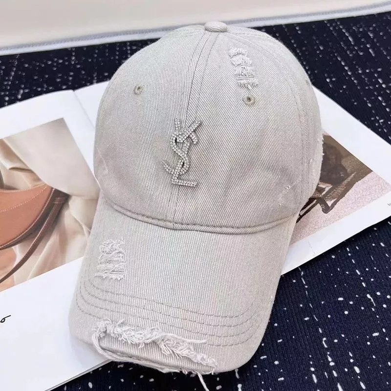 Cheap Saint Laurent Baseball Cap In Washed Denim with Cassandre Crystals Grey 0118