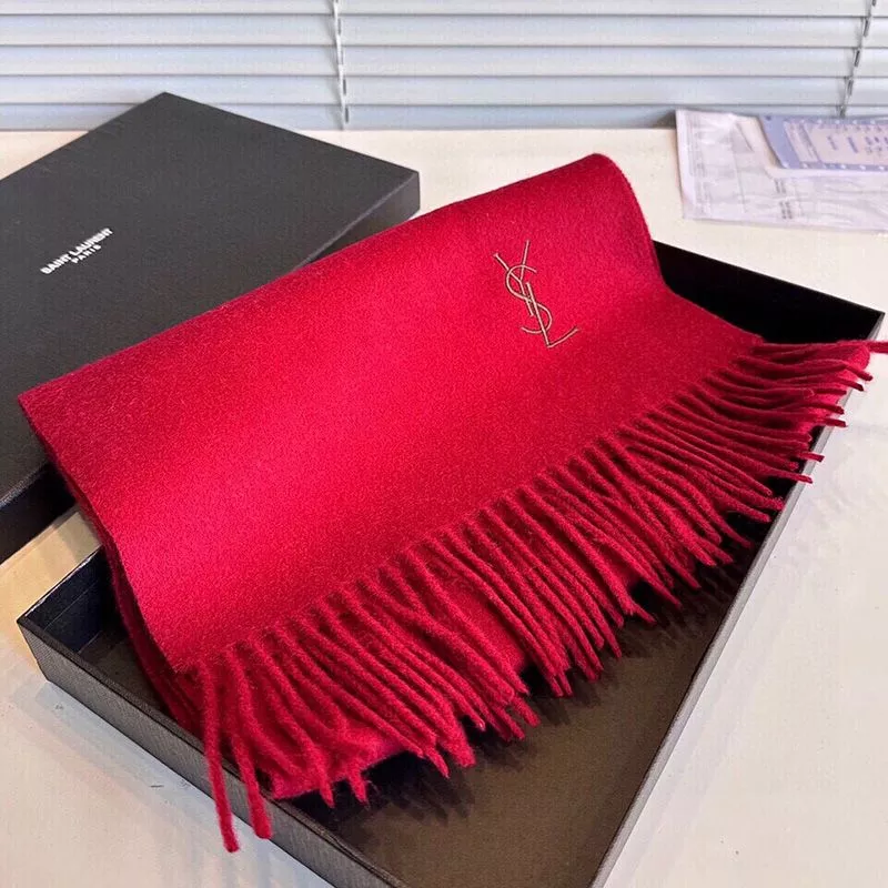 Saint Laurent Cassandre Embroidery Scarf In Cashmere Red 0114