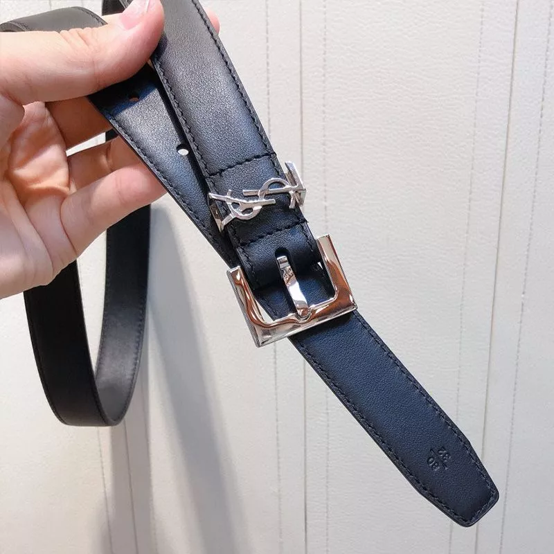 Cheap Saint Laurent Monogram Belt With Square Buckle In Smooth Leather Black Silver 0118