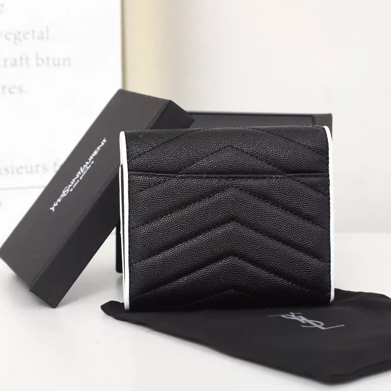 Cheap Saint Laurent Small Envelope Trifold Wallet In Mixed Grained Matelasse Leather Black White 0115