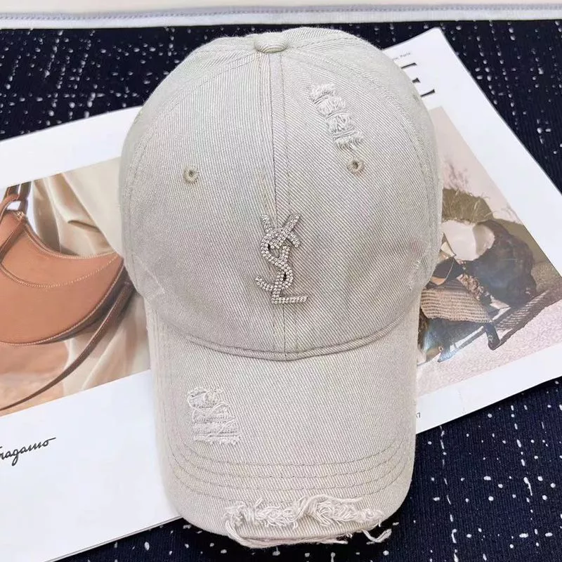 Saint Laurent Baseball Cap In Washed Denim with Cassandre Crystals Grey 0118