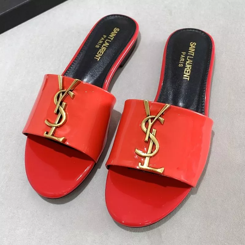 Cheap Saint Laurent Monogram Slides Women Patent Leather Red Gold 0113