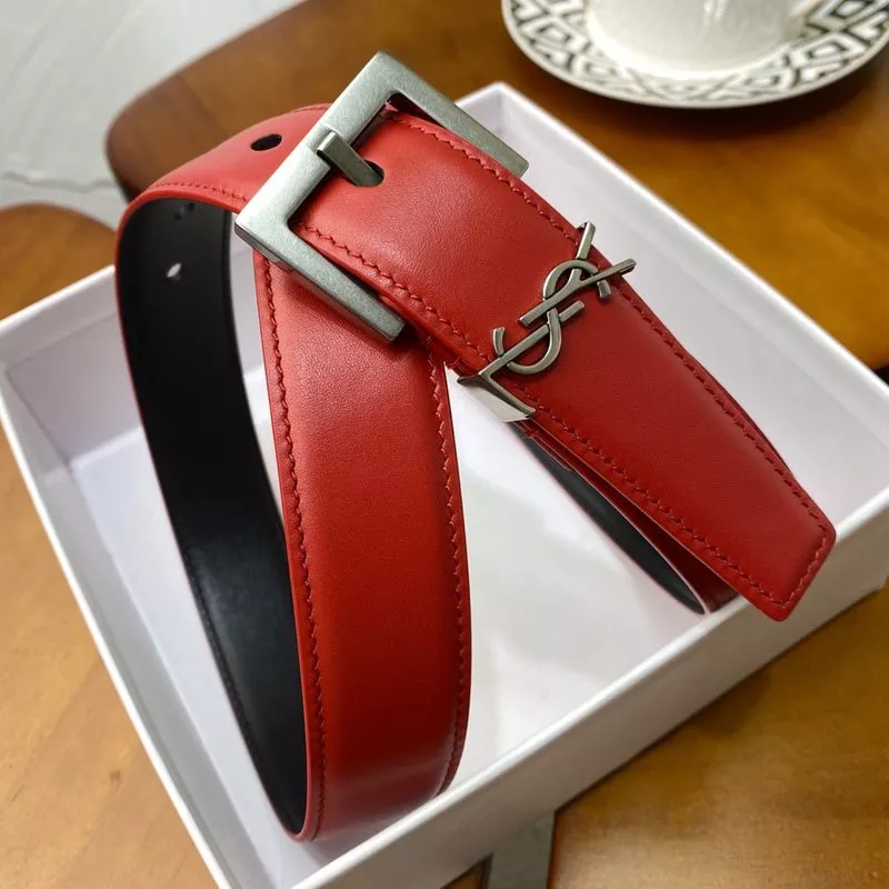 Cheap Saint Laurent Monogram Narrow Belt With Square Buckle In Nappa Leather Red Silver 0114