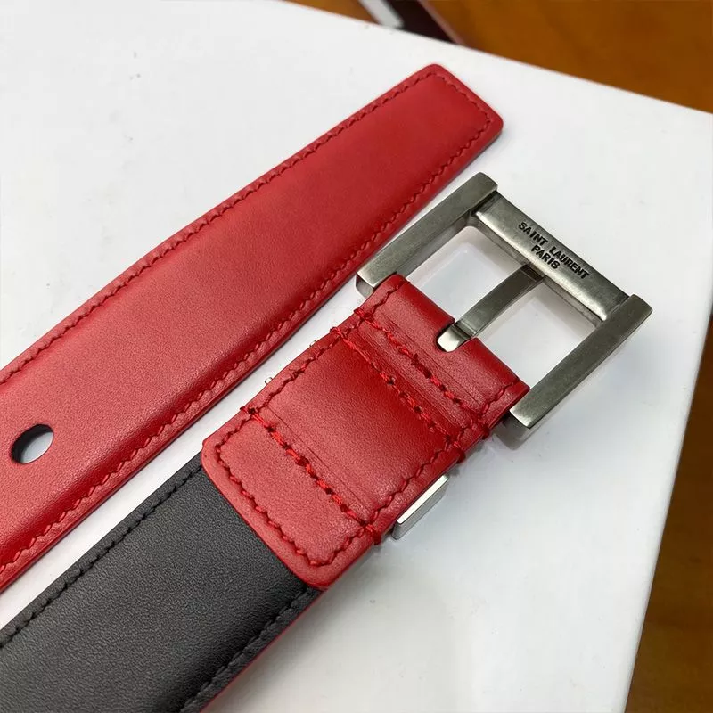 Cheap Saint Laurent Monogram Narrow Belt With Square Buckle In Nappa Leather Red Silver 0114