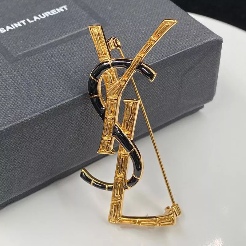 Saint Laurent Opyum Brooch In Bamboo Metal and Enamel Gold 0119