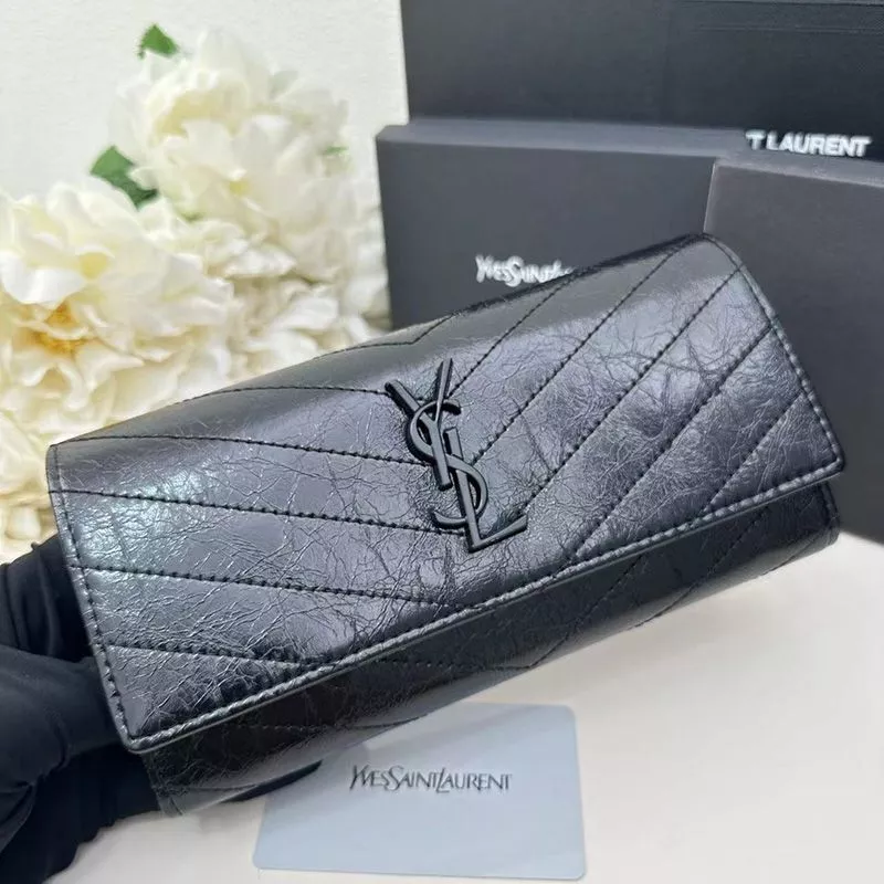 Saint Laurent Large Cassandra Bifold Wallet In Crinkled Matelasse Leather Black 0120