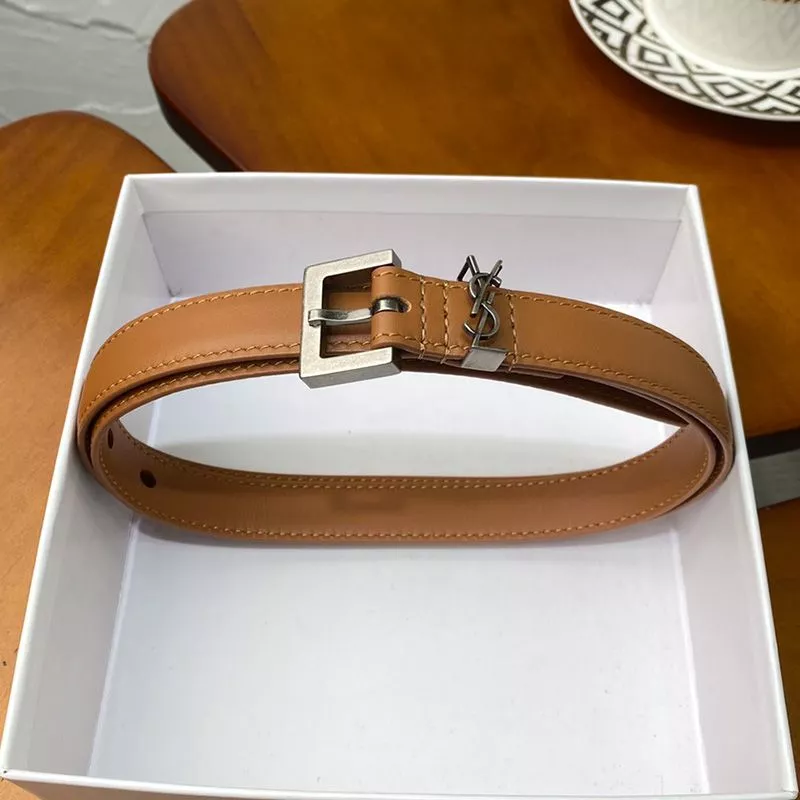 Cheap Saint Laurent Monogram Narrow Belt With Square Buckle In Nappa Leather Brown Silver 0114