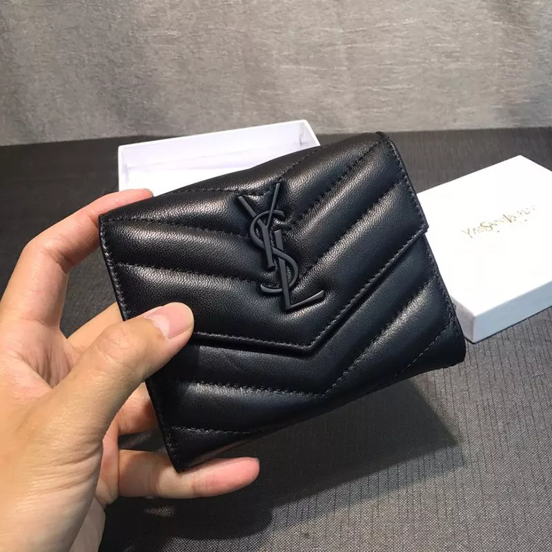 Saint Laurent Small Envelope Trifold Wallet In Matelasse Leather Black 0121