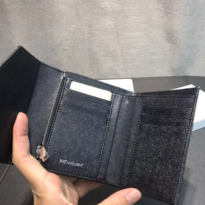 Cheap Saint Laurent Small Envelope Trifold Wallet In Grained Matelasse Leather Black Silver 0121