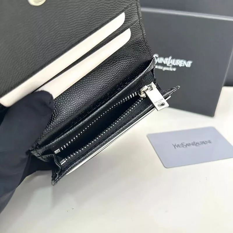 Cheap Saint Laurent Small Line Bifold Wallet In Grained Leather Black Silver 0115