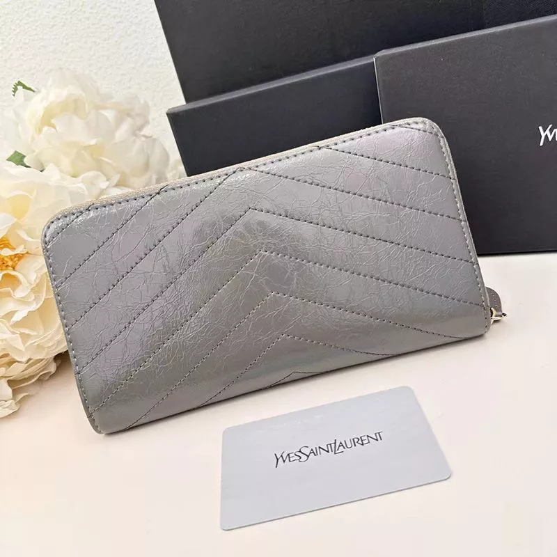 Cheap Saint Laurent Large Cassandra Zip Around Wallet In Crinkled Matelasse Leather Grey 0121