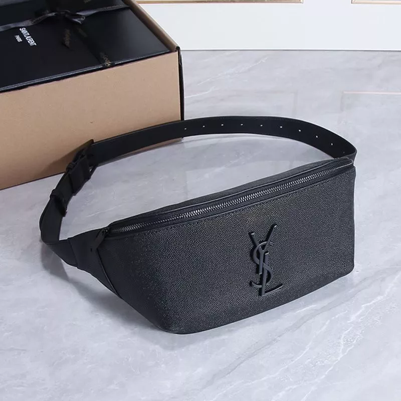 Saint Laurent Classic Monogram Belt Bag In Textured Leather Black 0112