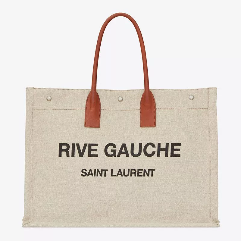 Saint Laurent Rive Gauche Tote In Linen And Leather Beige 0112