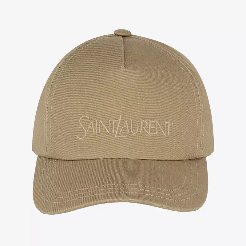 Saint Laurent Baseball Cap In Gabardine with Logo Embroidery Khaki 0116