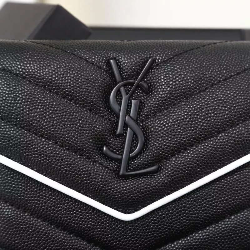 Cheap Saint Laurent Small Envelope Trifold Wallet In Mixed Grained Matelasse Leather Black White 0115