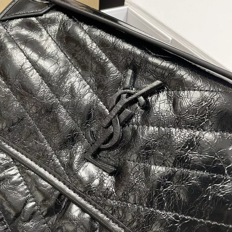 Cheap Saint Laurent Medium Niki Chain Bag In Crinkled And Quilted Leather Black 0112