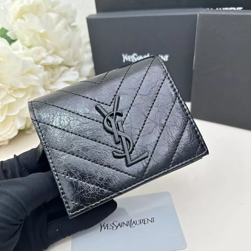 Saint Laurent Small Cassandra Bifold Wallet In Crinkled Matelasse Leather Black 0117