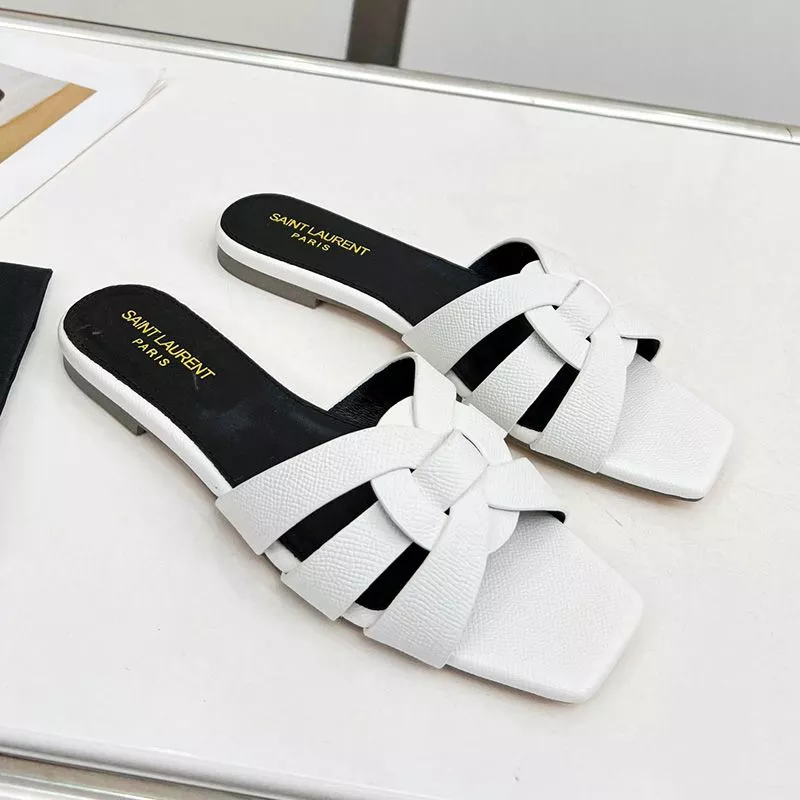 Saint Laurent Tribute Slides Women Grained Leather White 0113