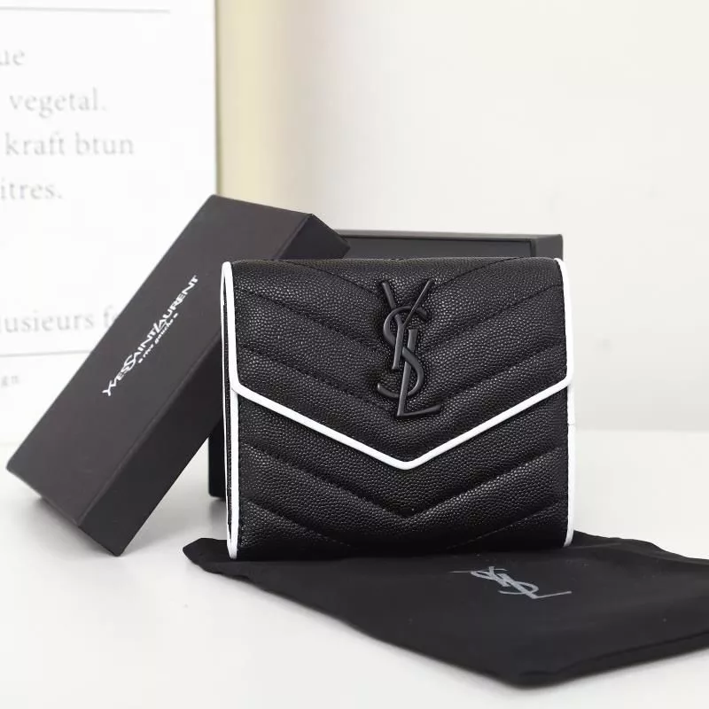 Saint Laurent Small Envelope Trifold Wallet In Mixed Grained Matelasse Leather Black White 0115