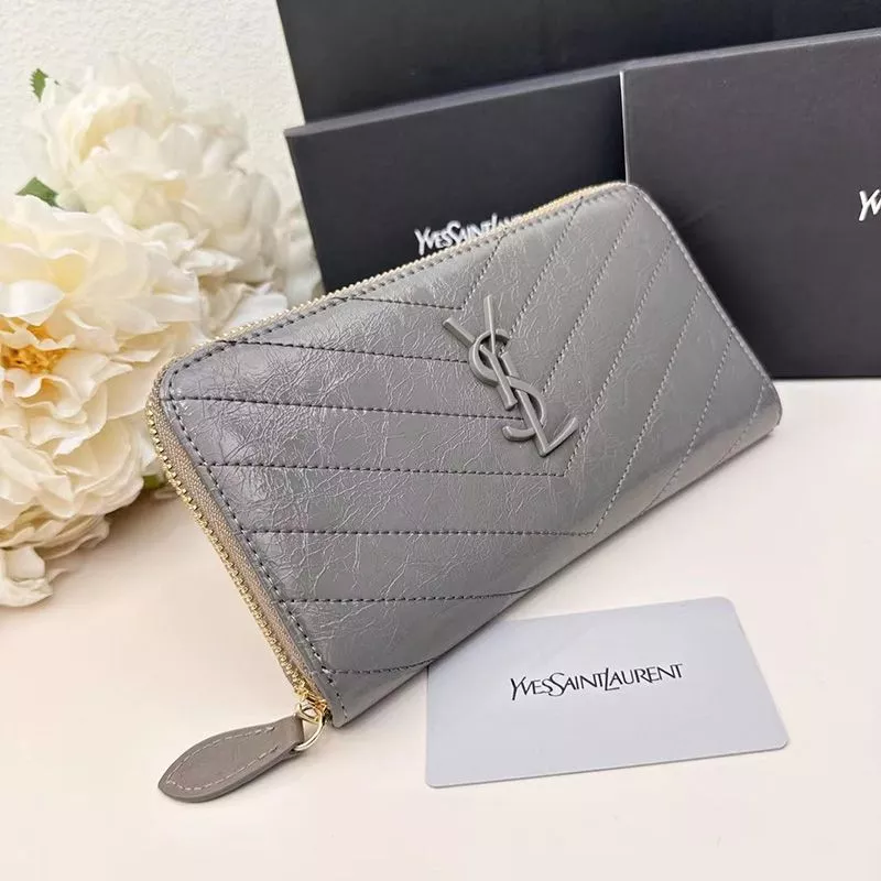 Cheap Saint Laurent Large Cassandra Zip Around Wallet In Crinkled Matelasse Leather Grey 0121