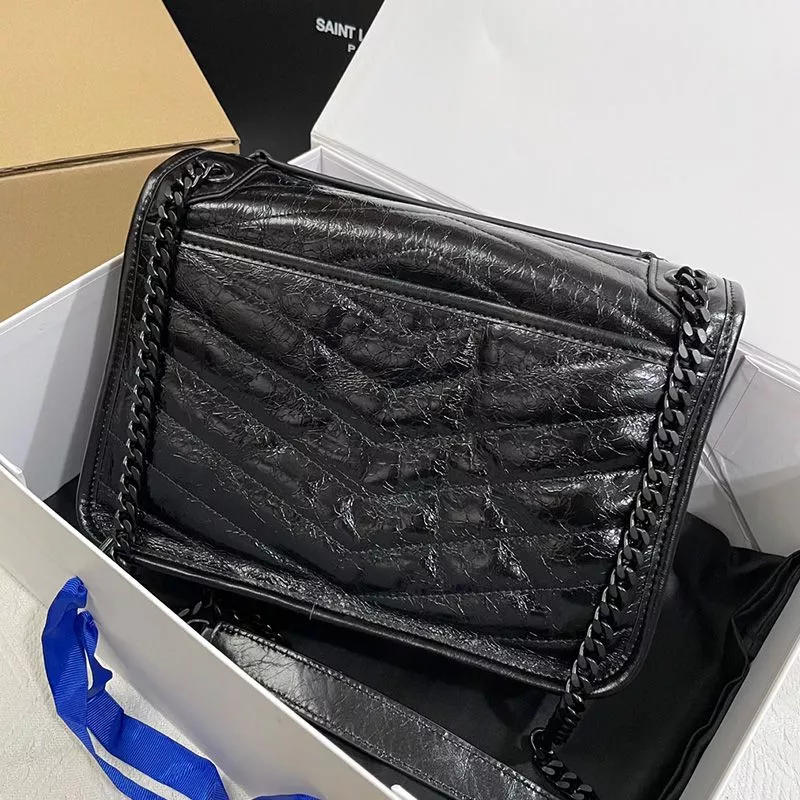 Cheap Saint Laurent Medium Niki Chain Bag In Crinkled And Quilted Leather Black 0112