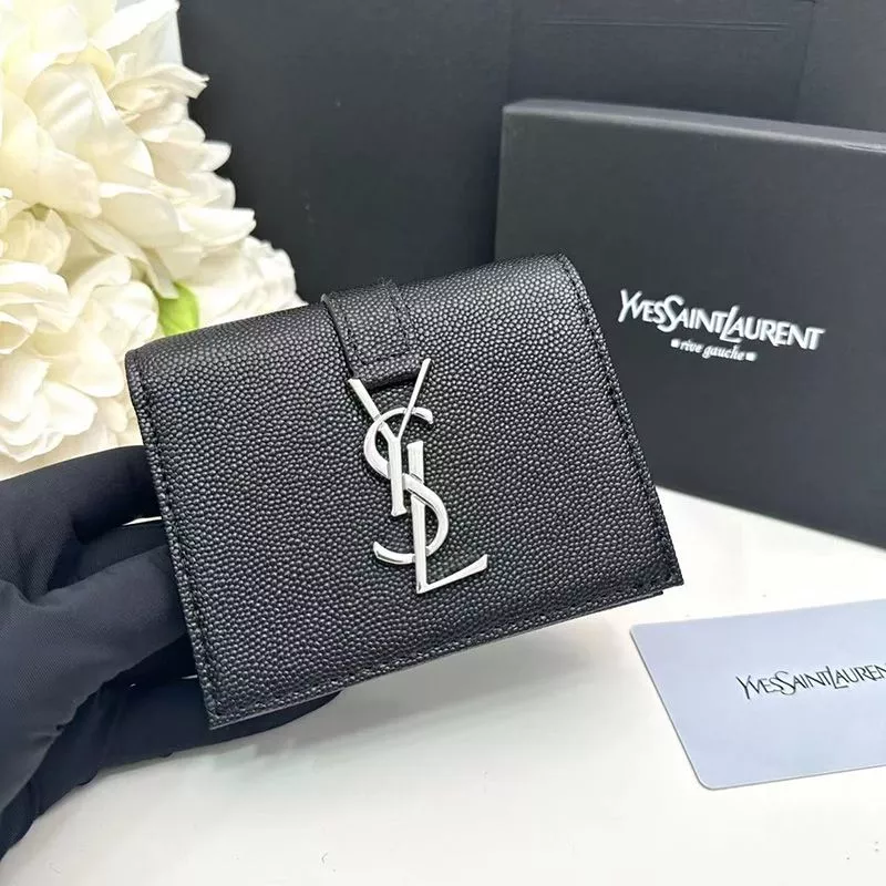 Saint Laurent Small Line Bifold Wallet In Grained Leather Black Silver 0115