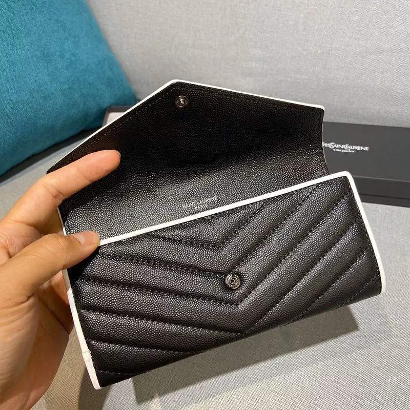 Cheap Saint Laurent Large Monogram Flap Wallet In Grained Matelasse Leather Black White 0115