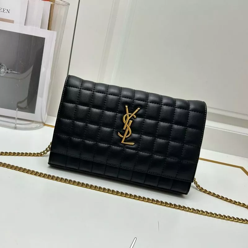 Saint Laurent Large Cassandre Chain Wallet In Lambskin Black Gold 0120