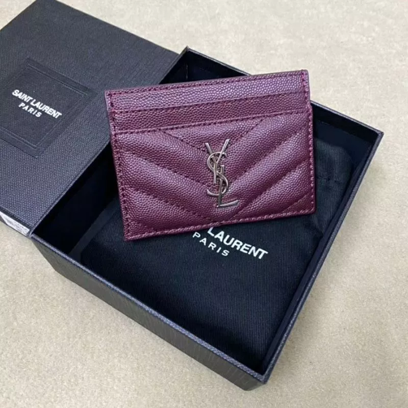 Saint Laurent Monogram Card Case In Grained Matelasse Leather Purple Silver 0117