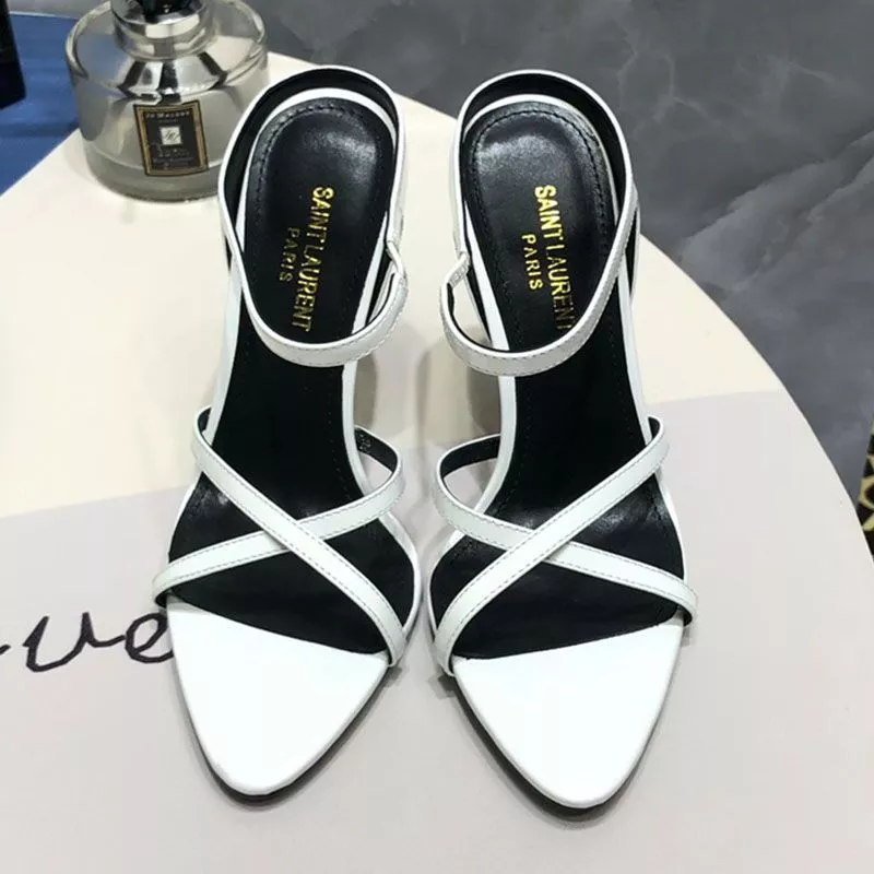 Cheap Saint Laurent Gippy Strappy Sandals with Elasticized Strap Women Smooth Leather White 0113