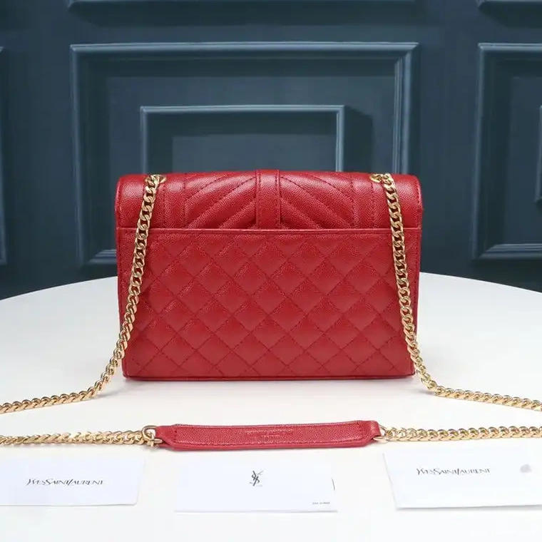 Cheap Mixed Bag Gold Small Chain Laurent In Matelasse Envelope Saint Leather Grained Red 0213