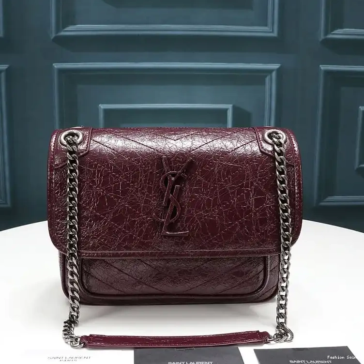 Cheap Crinkled Chain Burgundy Baby Silver Quilted And Bag Niki Saint Leather Laurent In 0217